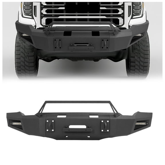 KOJEM Front Bumper, Fit for 2020-2023 GMC Sierra 2500/ 3500HD, W/Winch Plate & Lights 2022 2021