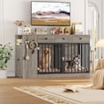 thumbnail image 3 of Homfa 59'' Large Double Dog Crate Furniture with 3 Drawers and Side Cabinet & Shelf, Indoor Wooden Dog Kennel with Removable Divider for 2 Medium or Large Dogs, Gray, 3 of 7