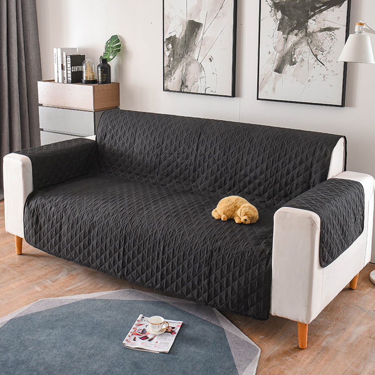 Extra Wide Sofa-Black / Grey Kids Dogs-Large Sofa Loveseat Superior Quality Reversible Large Couch Cover 118 X 76-Furniture Protector For Pets Standard Sofa Recliner and Chair