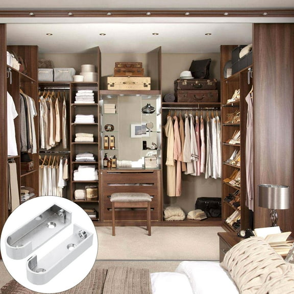 UPGRATOR 2Set Silver Closet Rod Support Center Metal Closet Rod Holder for Furniture Accessories