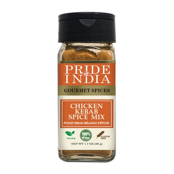 Pride of India – Chicken Kebab Seasoning Spice – Gourmet Spice Blend – Artisanal Rub – Good for Chicken Meat & Paneer – Preservatives Free – 1.7 oz. Small Dual Sifter Bottle