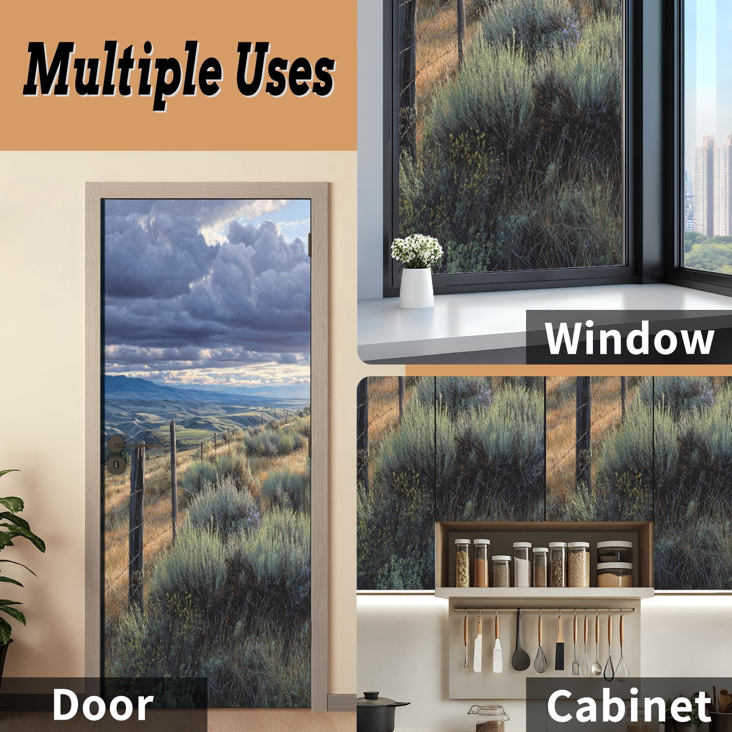 Self Adhesive Vinyl Refrigerator Wrap Set North Dakota Prairie Door Mural Removable Fridge Sticker Peel and Stick&nbsp;Full Door Cover Decal Kitchen Bar Decor