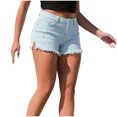 thumbnail image 4 of Jean Shorts for Women High Waisted XX-Large Casual Washed Vintage Distressed Solid Color High Waisted Fringe Denim Shorts, 4 of 4