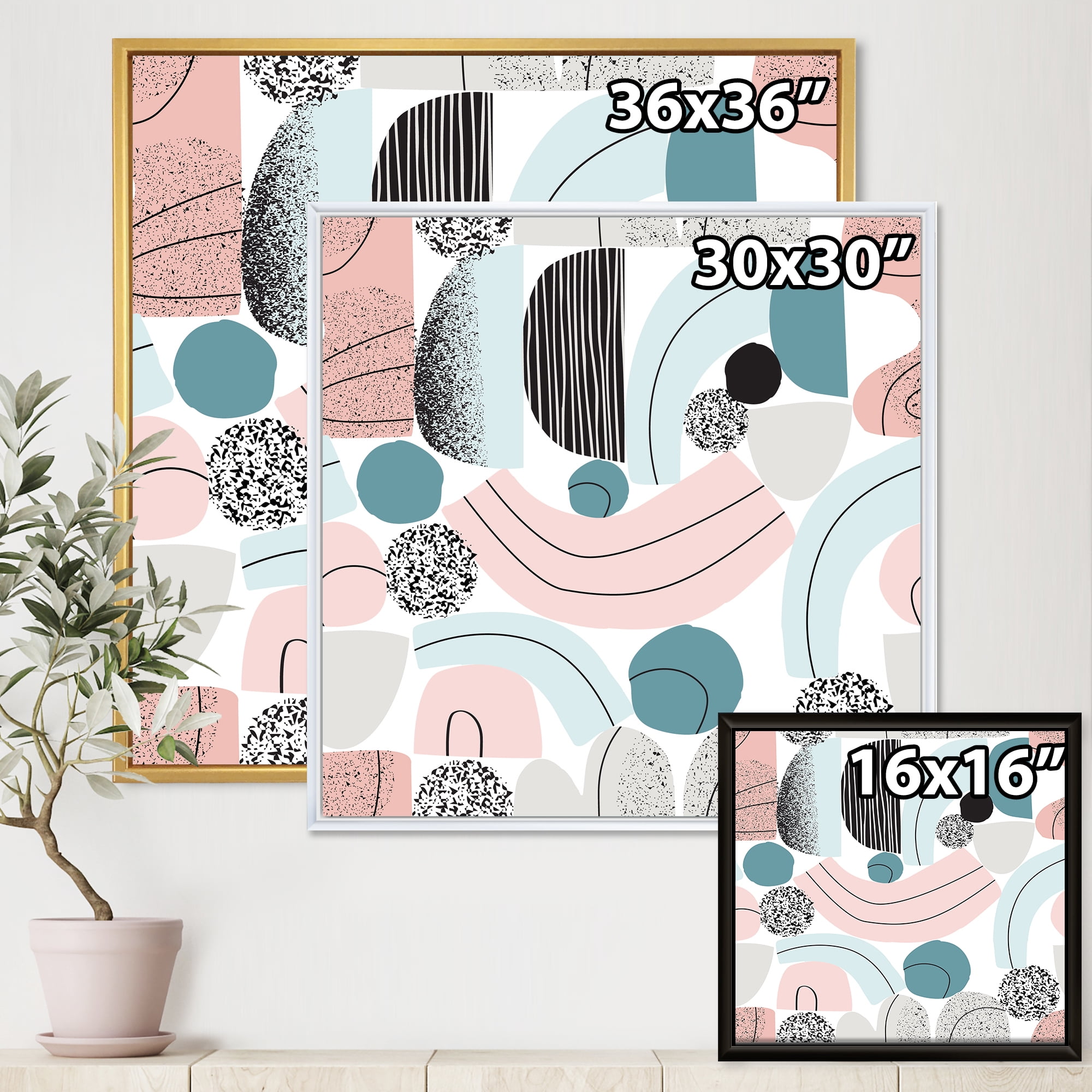 Designart 'Art Collage In Pastel Colors' Modern Framed Canvas Wall Art Print