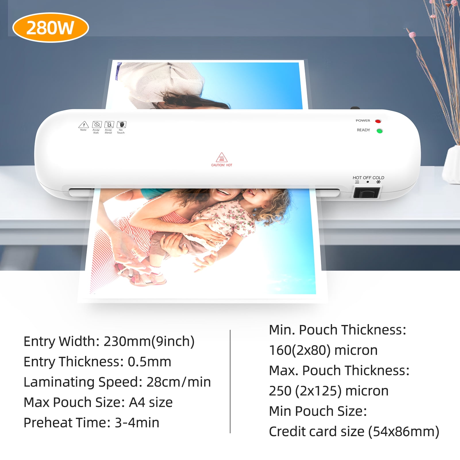 Dcenta A4 Laminator Machine, 9 Inch Cold Thermal Laminator, 6 in 1 Personal Laminating Machine with 12 Laminating Pouches for Home Office School