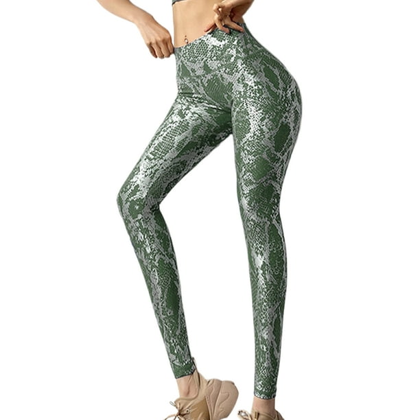MAWCLOS Ladies Yoga Pants High Waist Leggings Snake Printed Bottoms Long  Workout Jeggings Light Green S