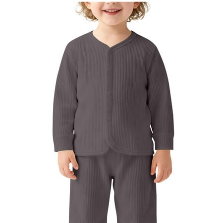 AHTJRT Kids Cardigans V Neck Full Button Sweaters Children s Soft Ribbed Knit Long Sleeve Sweater Outerwear Casual Fall Spring Solid Warm Tops Gray 1-2 Years