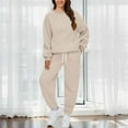 thumbnail image 5 of BLOCLOALO 2 Piece Lounge Set Long Sleeve Pullover Sweatshirts Fashionable Sports Casual Jacket Trousers Round Neck Suit Sweatpants and Sweatshirt Set Plus Size Workout Sets Casual Sets Beige S, 5 of 7