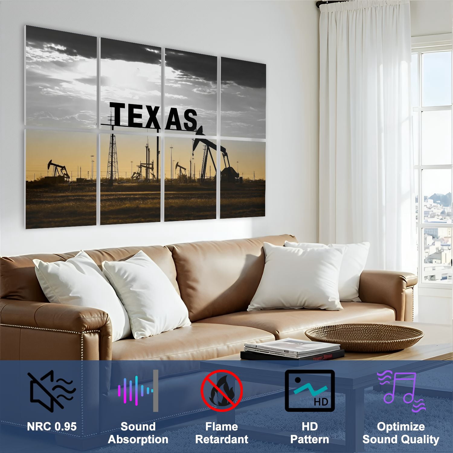 8 Pack Art Acoustic Panels Sound Absorbing oil field Texas Decorative Soundproof Wall Panels Self Adhesive for Nursery Game Room Bedroom 48"x32"