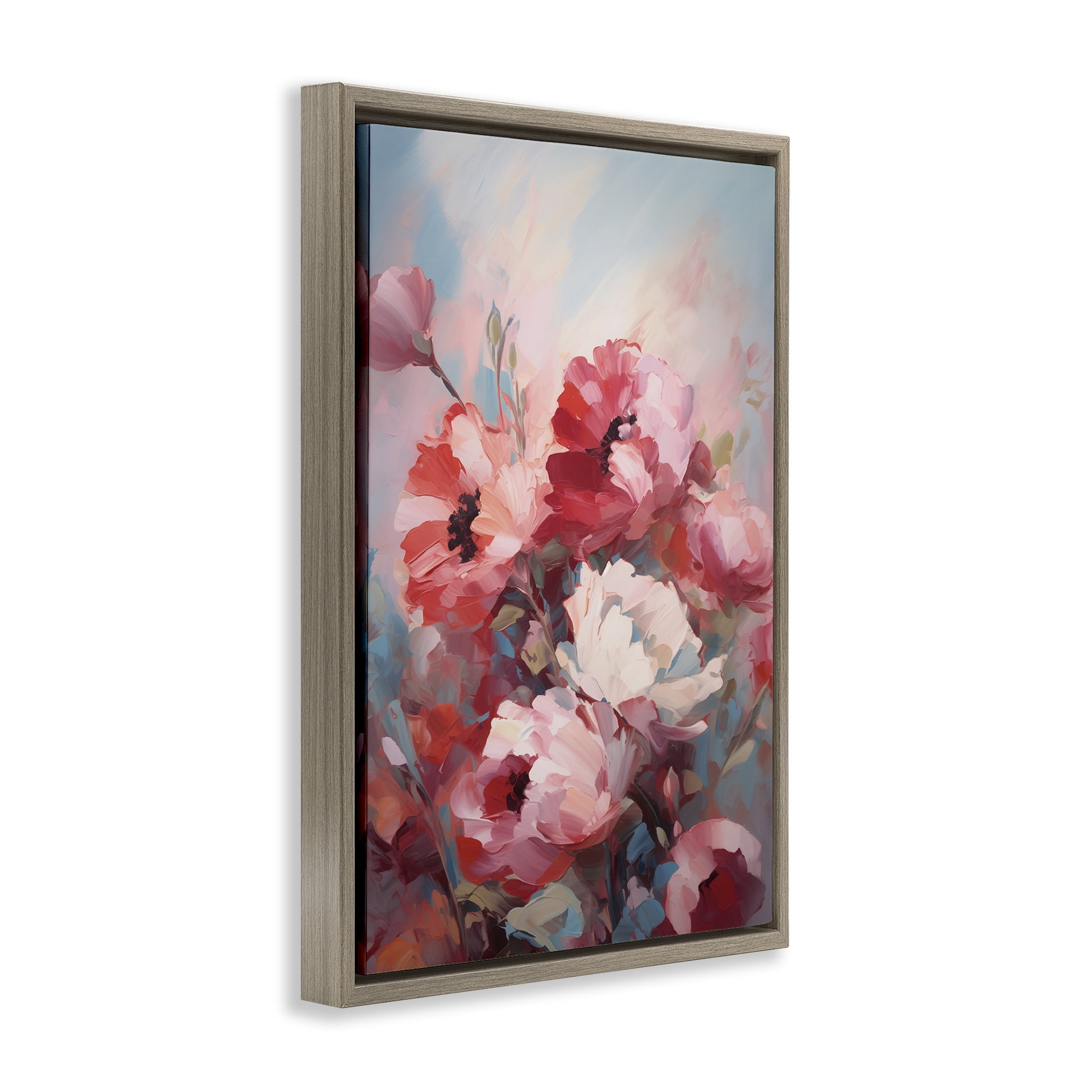 Stupell Industries Red & White Anemones Botanical & Floral Painting Brown Floater Framed Art Print Wall Art, 17 x 25