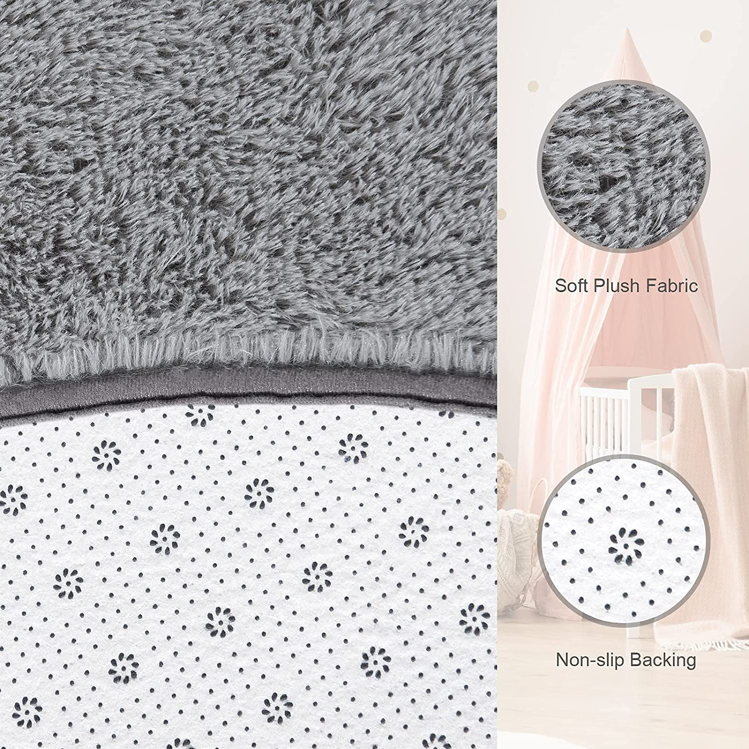 DweIke Round Rug for Bedroom,Soft Shaggy Area Rugs for Living Room Decor,Fluffy Circle Carpets for Nursery,6'x6',Gray