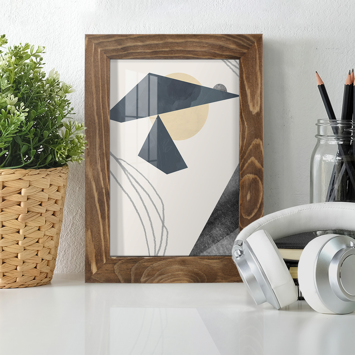 Diamond Slate IV - Framed Print w/glass - Walnut