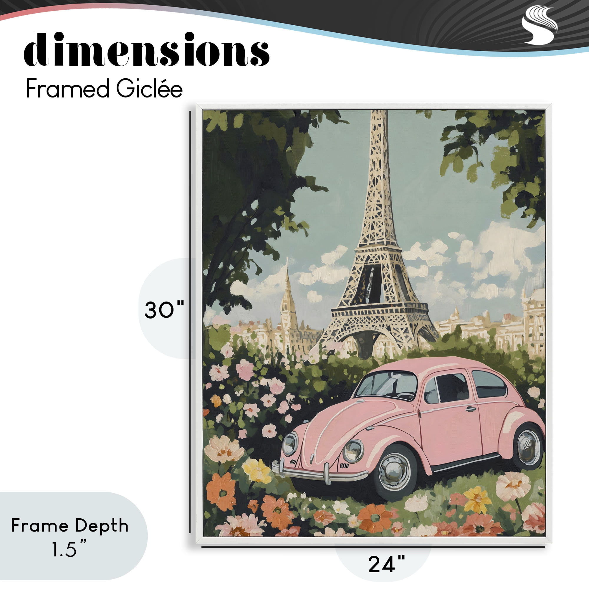 Stupell Industries Paris Pink Car in Bloom White Framed Giclee Art, design by The Prints Vibe
