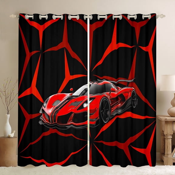 jejeloiu Red Sports Car Black Out Curtains,Abstrct Geometric Geometric Curtains Pack of 2 (42x63 Each),Stripes Lines Bedroom Curtains For Teens,Ultra Soft Home Decor