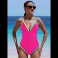 thumbnail image 4 of Traje de Baño de una Pieza para Mujer 2025 con Control de Abdomen, Diseño de Bloques de Color Neón, Cuello en V Profundo y Adelgazante Rosa Roja XXL, 4 of 8
