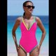 thumbnail image 4 of Traje de Baño de una Pieza para Mujer 2025 con Control de Abdomen, Diseño de Bloques de Color Neón, Cuello en V Profundo y Adelgazante Rosa Roja XXL, 4 of 8