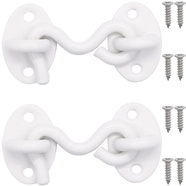 QJZXUEZHEN 2 piezas de cerradura de puerta de granero de 2 pulgadas, gancho de cabina, pestillo de ojo, puerta de puerta, gancho giratorio para puerta de ventana con tornillos de montaje (blanco)