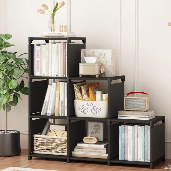 SUOERNUO 6 Cube Storage Organizer, DIY Bookcase, Tall Book case,Storage display rack for Bedroom, Living Room,Office,Closet, Black Cubicle Rack
