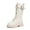 White, variant on Girls Mid Calf Boots, Side Zip Faux Leather Fashion Boots, Lace Up Chunky Sole Fall Footwear for School Outings