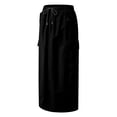 thumbnail image 4 of vigerkar Womens Cargo Skirt High Waisted Drawstring Quick Dry Maxi Skirt Trendy Back Slit Fashion A Line Long Skirts (Black, M), 4 of 8