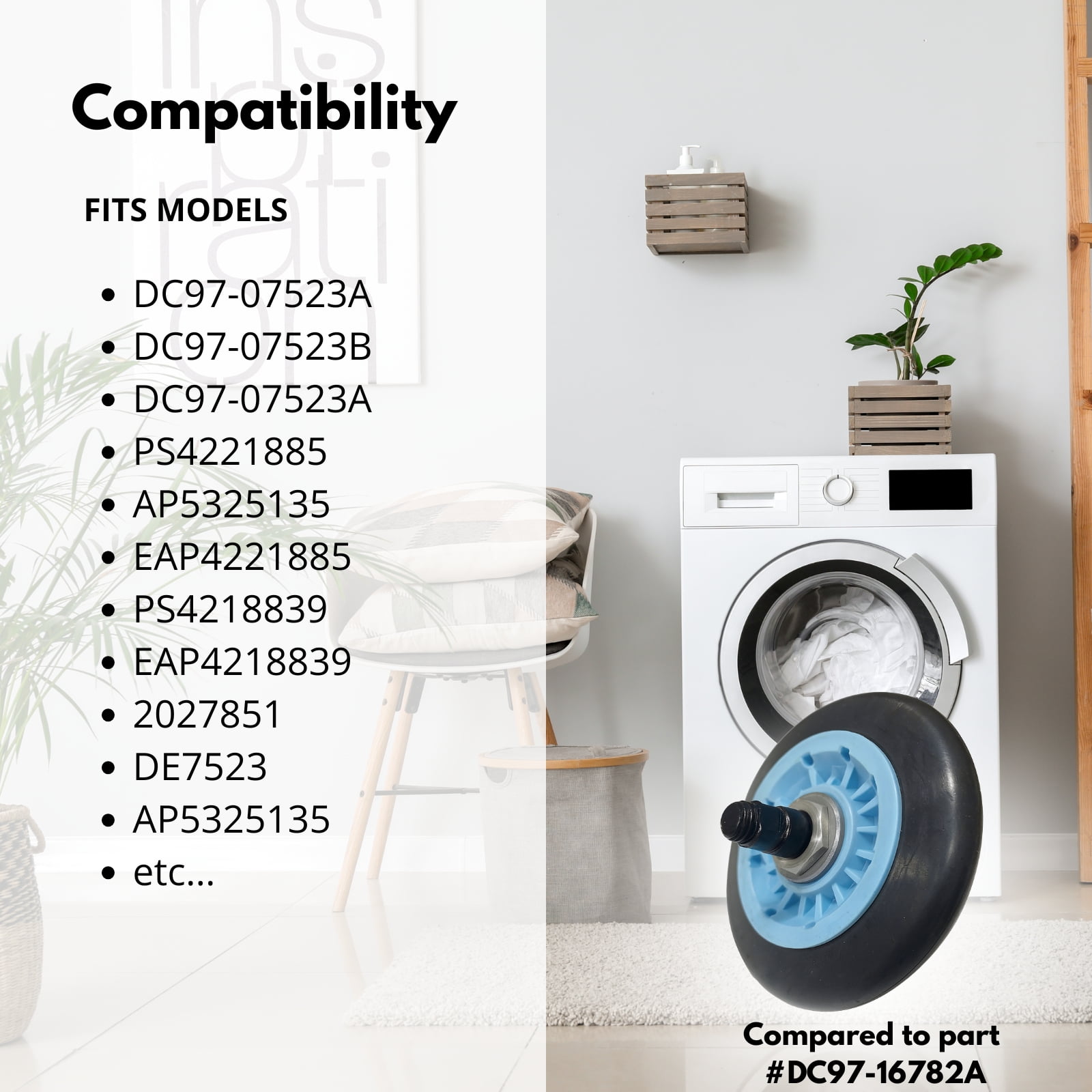 Nispira Dryer Drum Roller Assembly Compatible With Samsung DC97-16782A Replaces DC97-07523A DC97-07523B PS4221885 AP53251352, 4 Units