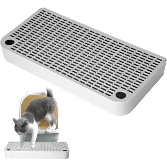 Gray Plastic Litter Box Step Ramp, Anti Tracking Cat Litter Step with Filter, 12.6 x 6.3 x 1.57 in for Small and Senior Cats