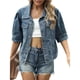 thumbnail image 1 of Chaqueta Vaquera Corta de 3/4 para Mujer, con Solapa y Botones, Estilo Camionero, Corta, Abrigos. Azul M, 1 of 10