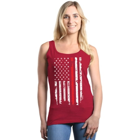 - Shop4Ever Women's American Flag Red Line Patriotic 4th of July Graphic Tank Top