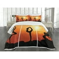 thumbnail image 3 of Ambesonne Yoga Quilted Bedspread Set 3 Pcs, Women Practice at Sunset, King Size, Orange Yellow and Black, 3 of 5
