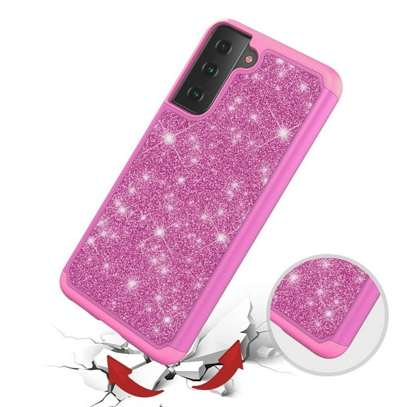 for Samsung Galaxy S21 FE /Fan Edition Glitter Sparkle Bling Shinny Hybrid Slim Rhinestone 2 in 1 Hard PC TPU Rugged Protective Cover ,Xpm Phone Case [Hot Pink]
