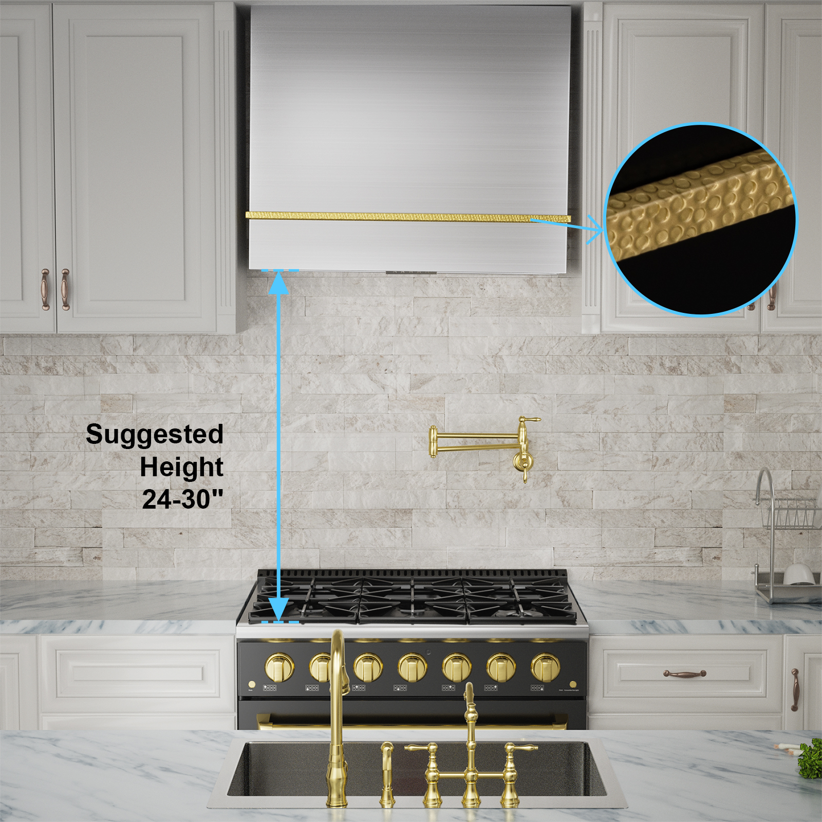 Akicon Range Hood 36 Inch, 600 CFM Stainless Steel Vent Hood with Powerful Range Hood Insert, Modern Square Kitchen Hood with 3 Speed Control, LED Lights, Baffle Filters, Wall Mounted (AK-HS36HA-BSC)