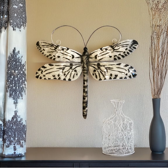 Eangee Home Design Dragonfly Wall Decor Black And White, Capiz and Metal, Indoor / Outdoor Safe, 14x1x12 Inches