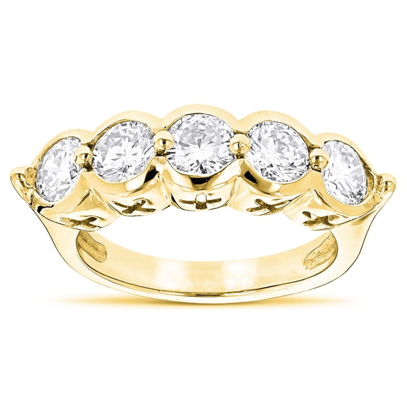 Luxurman 14K Round Natural Diamond Ladies Ring (Yellow Gold Size 7.5)