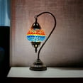 thumbnail image 5 of SILVERFEVER Turkish Moroccan Mosaic Table Lamp - Handmade Swan Neck Tiffany Glass Table Bedside Lamps w Bronze Base14.5 LED Bulb Included Ocean Sunset, 5 of 7