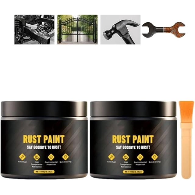 Water-Based Metallic Paint Rust Converter, 2-in-1 Rust Converter & Metal Primer, Metal Primer, for Automotive, Marine, Fence, Tools (2PCS)