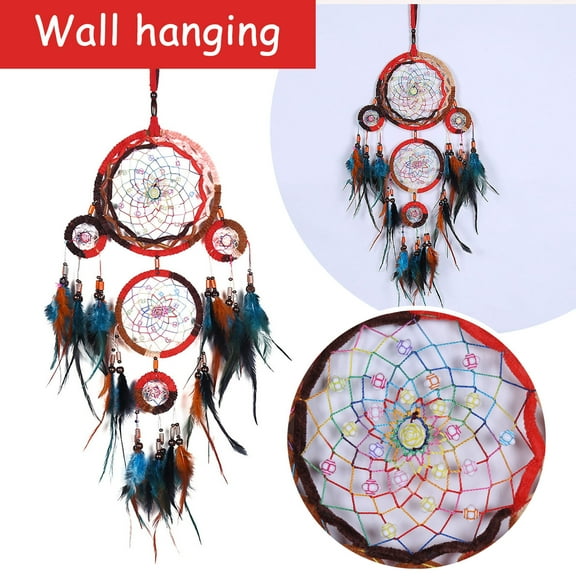 CoreLiving Dream Catcher for Wall Decor, Large Boho Moon Dream Catcher Wall Hanging with Multicolor Feathers and Beads, Hippie Room Dorm Living Room Decor Gift, One Piece