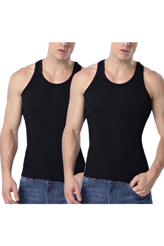2 Pack Big & Tall Tank Tops for Men L-4X Plus Size Sleeveless Crewneck Undershirts Shirts Casual Solid Color Pullover Slim Loungewear Gym Workout Vests
