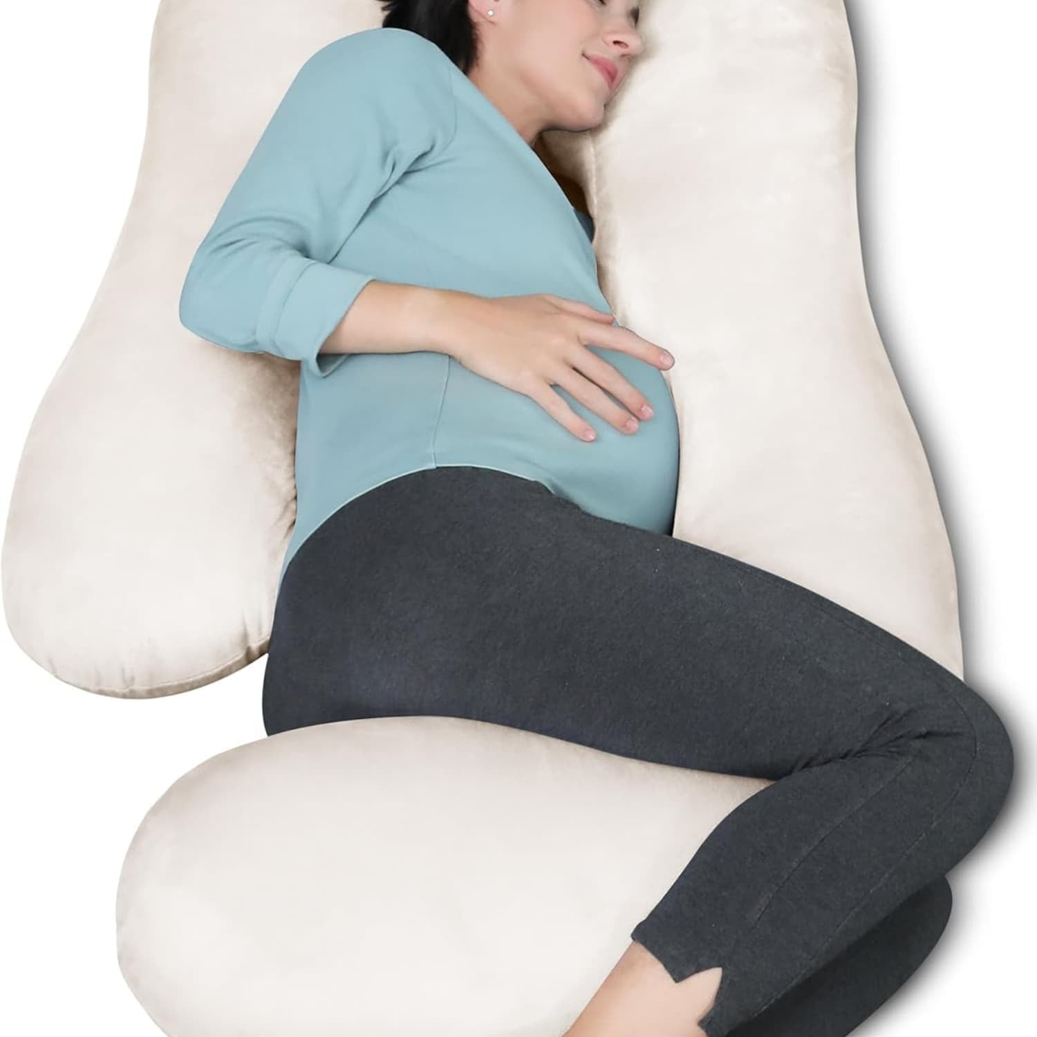 Pregnancy Pillows for Sleeping - U Shaped Full Body Maternity Pillow with Removable Cover - Support for Back, Legs, Belly, HIPS - 57 Inch Pregnancy Pillow for Women - Ivory