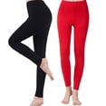 thumbnail image 1 of Dinheiro Leggings con forro polar para mujer - pantalones de yoga de invierno de cintura alta [medias] paquete de dos de terciopelo fino: negro + rojo brillante, 1 of 5