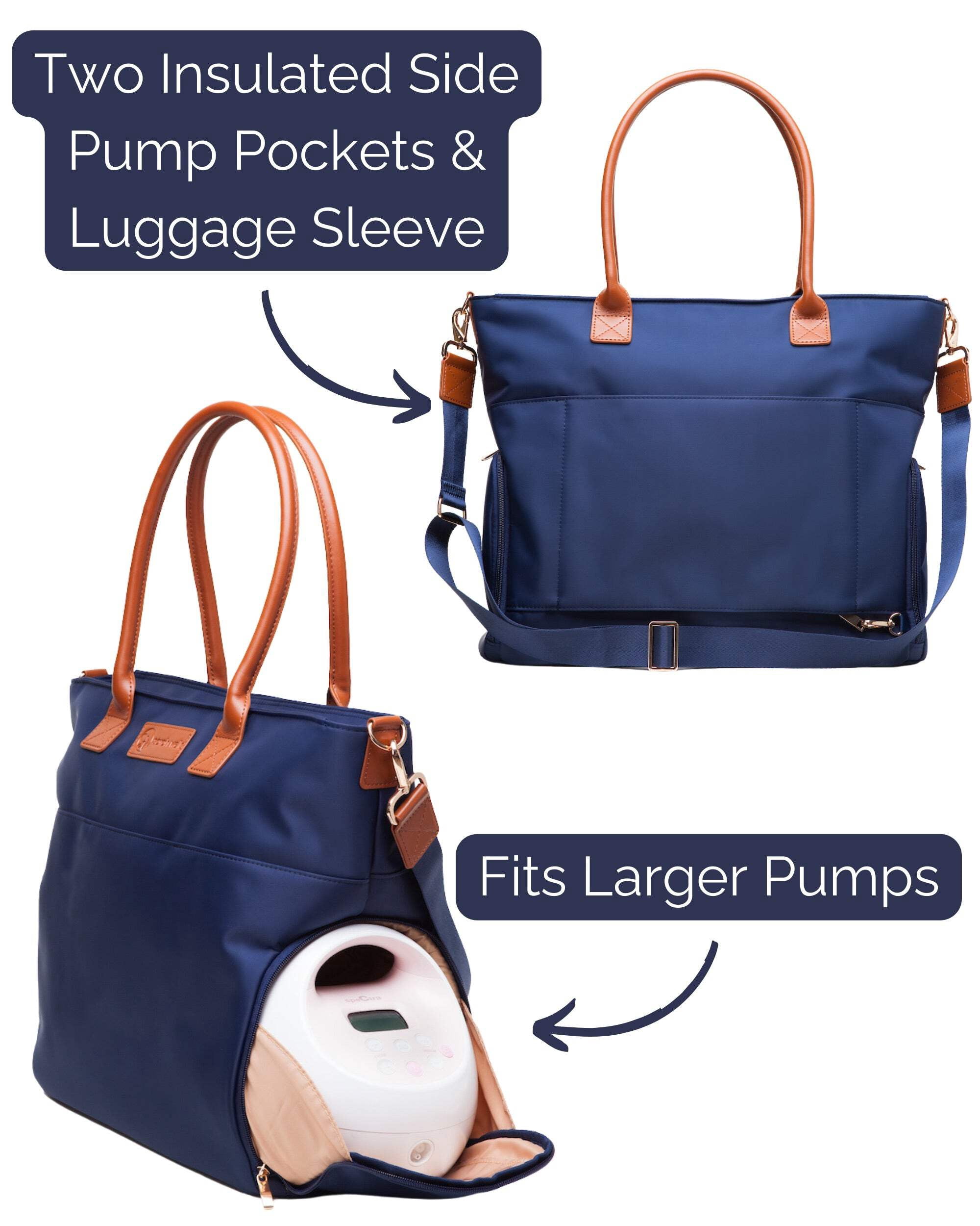 Sarah Wells Abby Breast Pump Tote – Real Leather Straps – Insulated Pockets, Laptop Storage  Easy-Clean Interior
