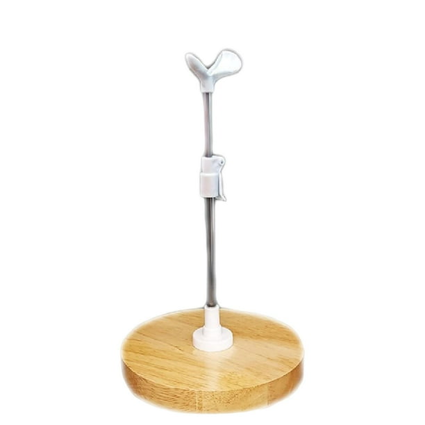 Yinanstore Doll Stand Round Wooden Base Holder Stainless Steel Support