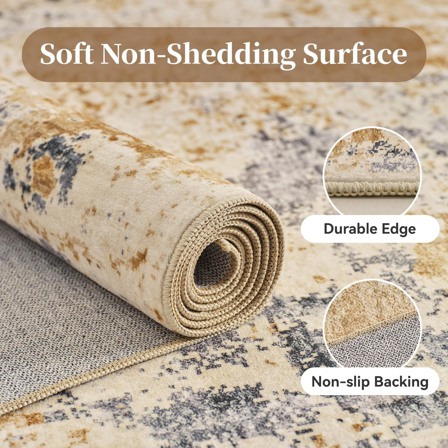VUNATE 8'x10' Rugs for Living Room Washable Rugs Modern Abstract Area Rug Neutral Indoor Carpet Soft Rugs for Bedroom Office Dining Room Kitchen Laundry Room Accent Rug Modern Home Decor Gold