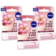 Nivea Lip 2 In 1 Lip Balm & Scrub Wild Rose + Vit E 0.17oz (Pack of 3)