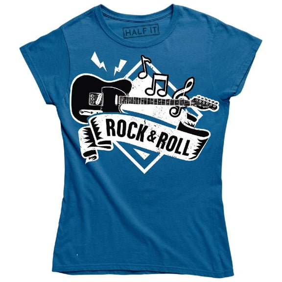Rock And Roll Guitar Over Diamond Frame And Flying Notes Music Lover T-Shirt