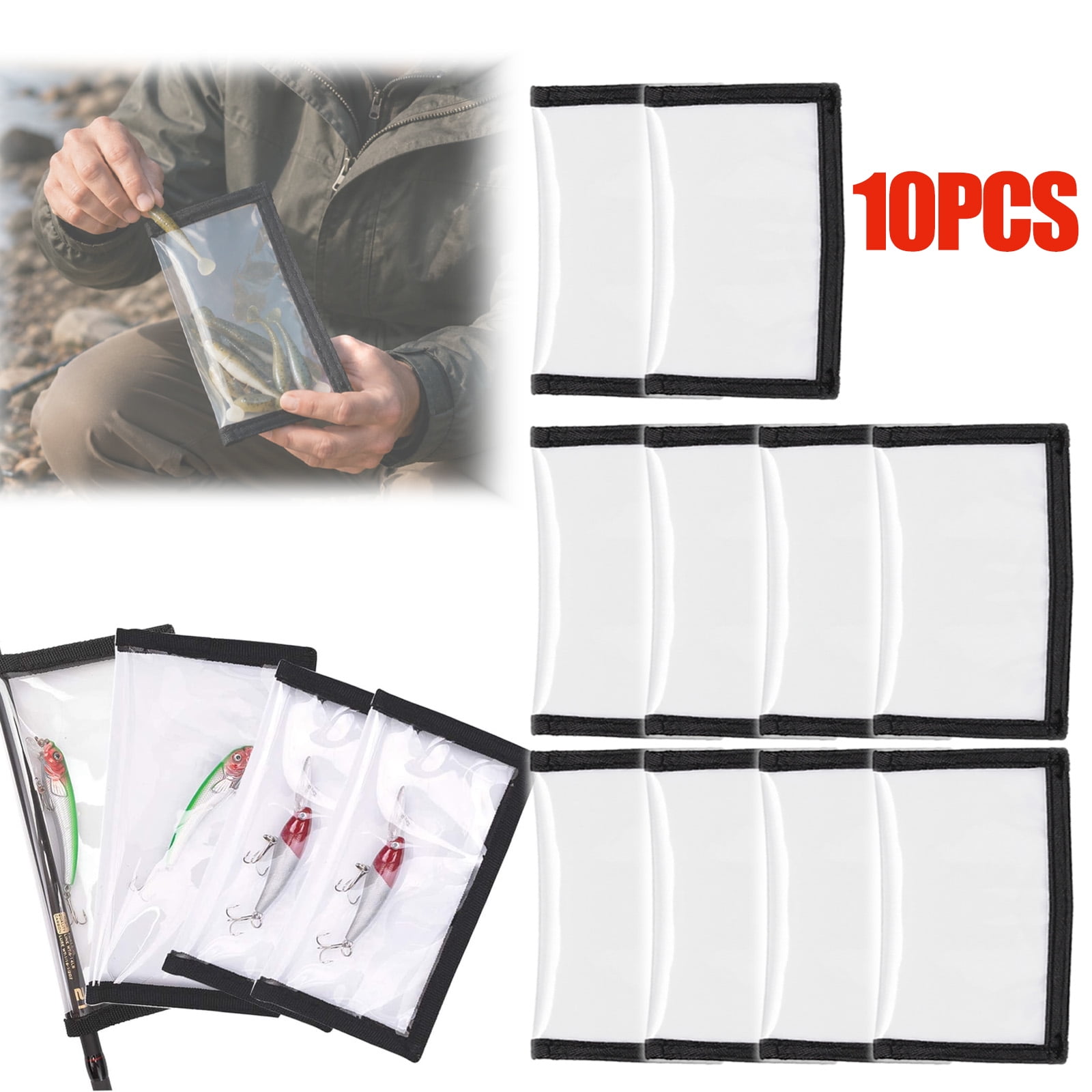 10Pack Fishing Lure Wrap for Rod Clear PVC Lure Covers Keeps Hook Cover in 2 Sizes to Keep Hook Safe Bait StorageAnti-Puncture Fishing Gear Organizer 10pcs Black-L