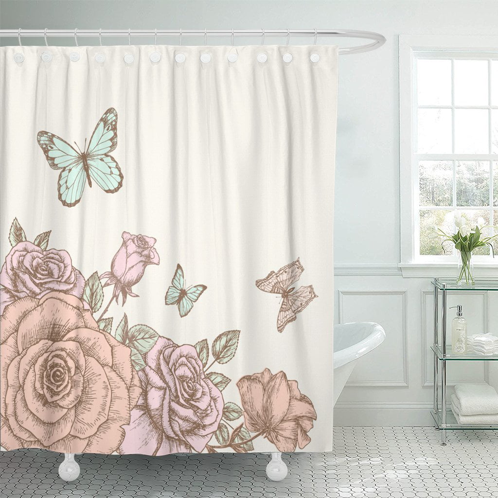 PKNMT Sketch Vintage Flower Beautiful Rose and Butterfly Floral Spring ...