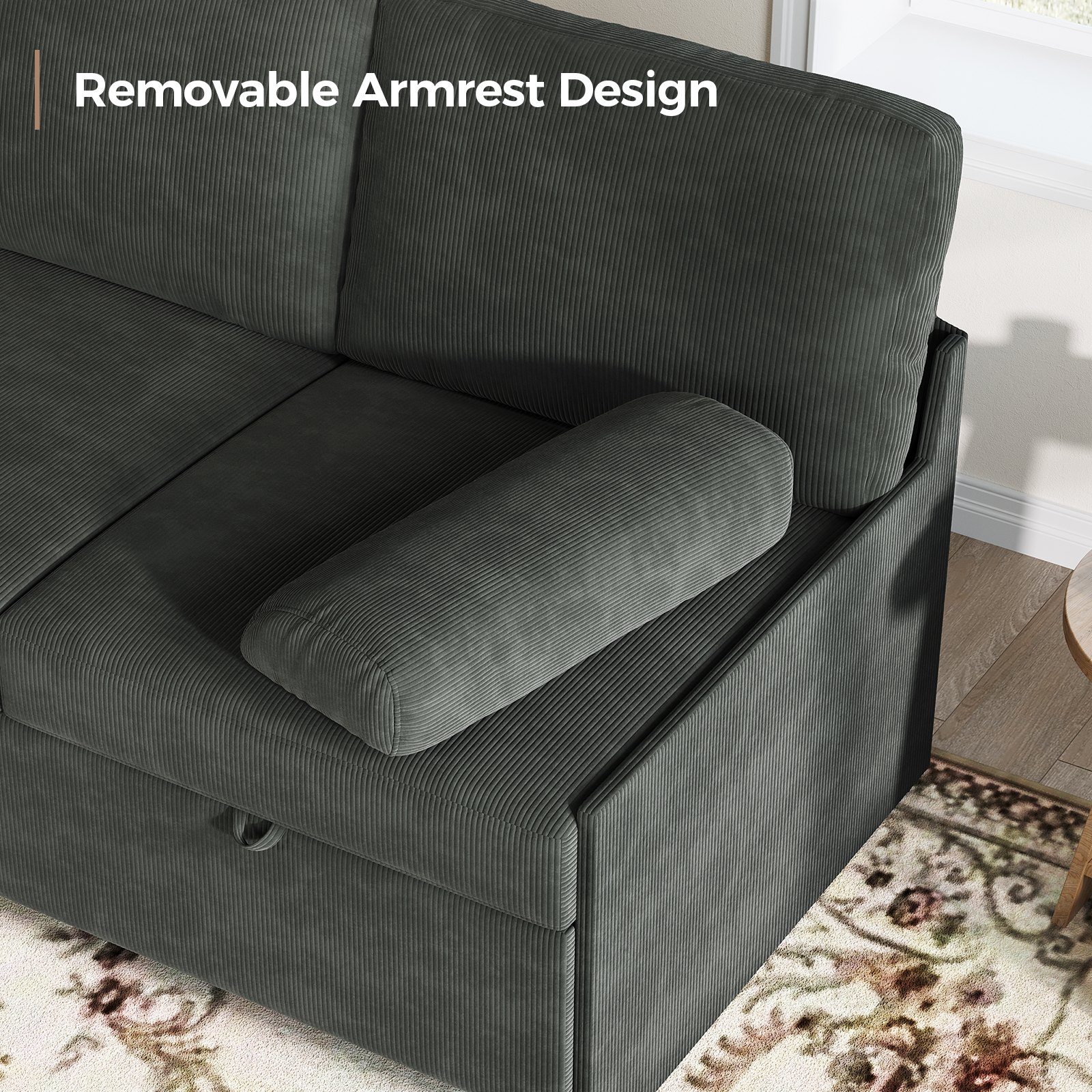 COPIAE 80 inch Convertible Sectional Sofa, L-Shaped Sofa Sleeper with Reversible Chaise,Couch Bed with Storage,Removable Armrest,Modern Pull Out Bed for Living Room Bedroom,Corduroy Gray