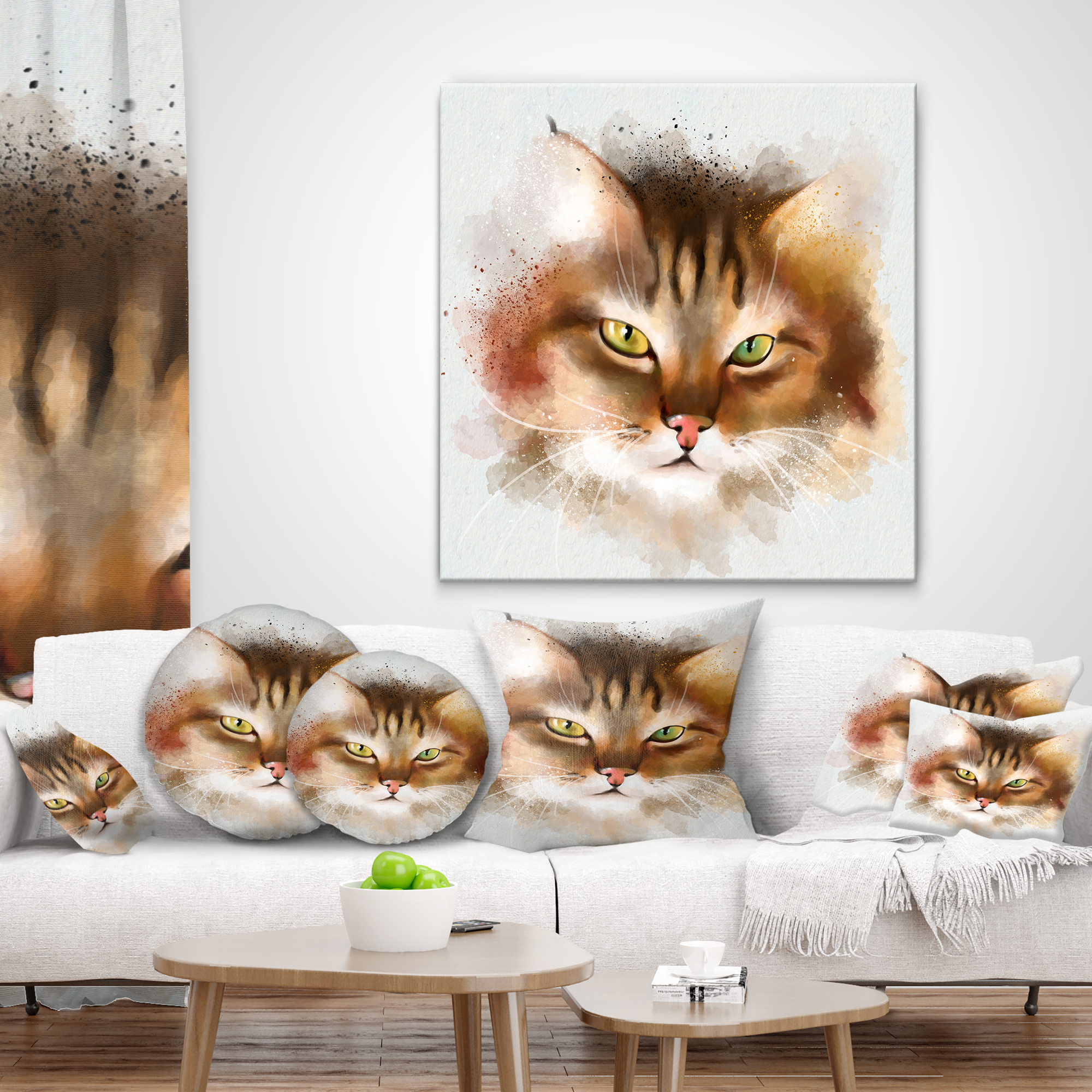 Designart Bold Brown Cat Watercolor Sketch - Animal Throw Pillow - 16x16