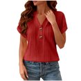 thumbnail image 2 of vigerkar Women's V Neck T Shirt Short Sleeve Casual Basic Tops Loose Fit Henley Tee Summer Lightweight Blouse (Red, S), 2 of 9