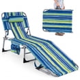 thumbnail image 1 of Gymax Goplus Chaise Longue de Plage Extérieure Pliante avec Oreiller Bleu et Vert, 1 of 8